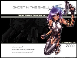 kobieta, Ghost In The Shell, robot, pistolet