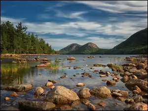 Stan Maine, Park Narodowy Acadia, Bubble Mountains, Stany Zjednoczone, Góry, Kamienie, Jezioro Jordan Pond