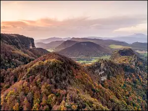 Pożółkłe, Hiszpania, Serra de Cabrera, Drzewa, Katalonia, Lasy, Jesień, Góry