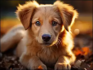 Golden retriever, Leżący, Szczeniak, Pies