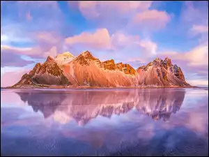 Vestrahorn, Odbicie, Góra, Islandia, Morze