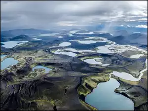 Góry, Islandia, Jeziora, Chmury Z lotu ptaka