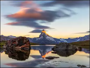 Alpy Pennińskie, Góry, Jezioro, Szwajcaria, Szczyt Matterhorn, Stellisee