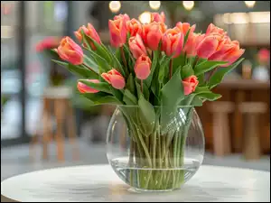 Wazon, Różowe, Tulipany, Szklany