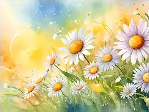 Grafika, Margerytki, Białe, Kwiaty