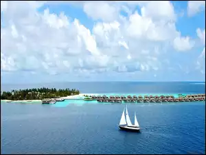 Wyspa, Malediwy, Bungalow, Ocean, Koralowa, Jacht