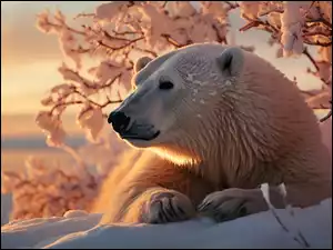 Polarny, Zima, Grafika, Niedźwiedź, Ośnieżone, Rośliny, Śnieg
