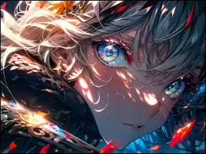 Dziewczyna, Niebieskie, Twarz, Anime, Oczy