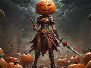 Halloween, Dynie, Mury, Grafika, Miecz, Zbroja, Postać
