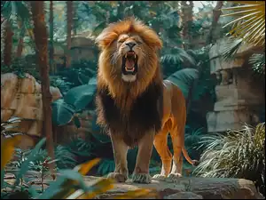 Skały, AI, Paszcza, Lew, Drzewa