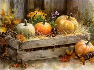 Grafika AI, Dynia, Drewniana, Skrzynia