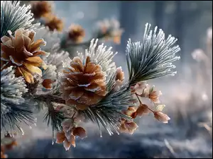 Szron, AI, Szyszki, Sosna, Grafika