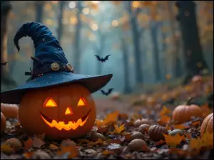 Grafika AI, Halloween, Dynia, Kapelusz