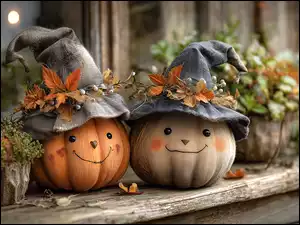 Liście, Grafika AI, Kapelusze, Dynie, Rośliny