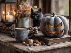 Kubek, Dynia, Cukierki, Grafika AI, Czaszka, Halloween