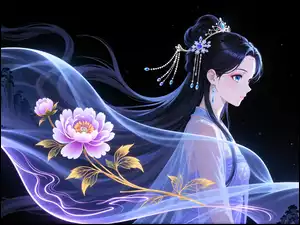 Diadem, Kwiaty, Dziewczyna, Anime, Welon