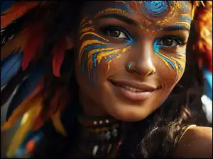 Twarz, AI, Kobieta, Uśmiechnięta, Bodypainting