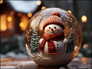 Dekoracja, Śnieg, Uśmiech, Czapka, Szalik, Szklana, Kula, Zima, Bałwan