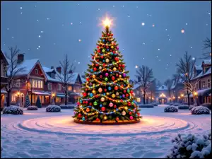 Grafika AI, Boże Narodzenie, Choinka, Domy