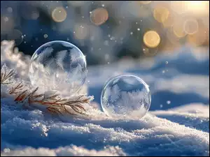 Zmrożone, Grafika AI, Mydlane, Bańki, Śnieg