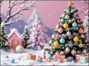 Grafika AI, Kolorowa, Choinka, Boże Narodzenie