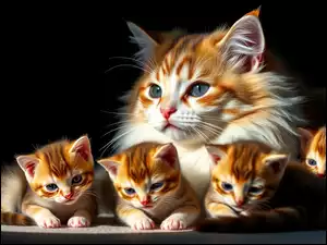 Grafika AI, Kot, Rude, Kocięta