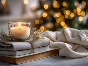 Grafika AI, Świeca, Książki, Tkaniny