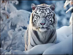 Grafika AI, Biały, Tygrys, Zima