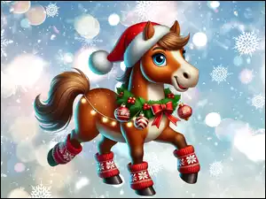 AI, Pony, Świąteczne, Bombki, Płatki, Czapka, Mikołaja, Konik, Wianek