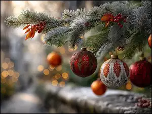 Bombki, Boże Narodzenie, Święta, AI, Choinka, Grafika