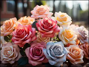 Róże, Różowe, Niebieskie, Kremowe