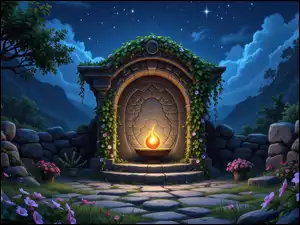 Drzewa, Różowe, Kwiaty, Mur, Tablica, Grafika, Znicz, Upamiętniająca, Kamienny, Góry