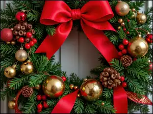 Dekoracja, Bombki, Wianek, Boże Narodzenie, Gałązki