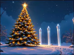 Kolumny, AI, Choinka, Boże Narodzenie, Zima