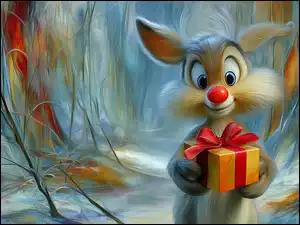 Grafika AI, Renifer, Czerwony, Nos