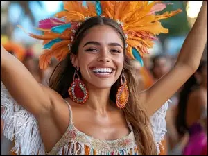 Kolczyki, Uśmiechnięta, Kobieta, Pióropusz