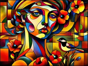 Grafika AI, Kobieta, Ptak