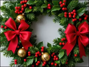 Kokardy, Dzwonki, Wieniec, Grafika AI, Ozdoba, Boże Narodzenie