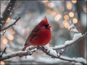 Kardynał na ośnieżonej gałązce zimą