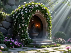 Rośliny, Budowla, Postać, Kwiaty, Figura, Kobiety, Przebijające światło, Rzeźba