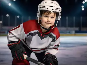 Hokej, Zawodnik, Kij, Hokeista, Rękawice, Kask, Chłopiec