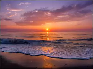 Grafika AI, Morze, Niebo, Zachód słońca