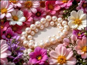 Różowe, Białe, Kwiaty, Perły, Fioletowe, Korale
