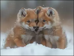 Śnieg, Młode, Lisy, Liski