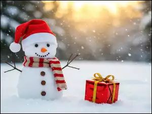 Bałwan, Zima, Czapka, Prezent, Szal, Mikołaja