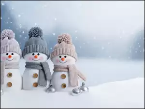 Uśmiechnięte, Trzy, Czapki, Grafika AI, Bałwanki, Szaliki