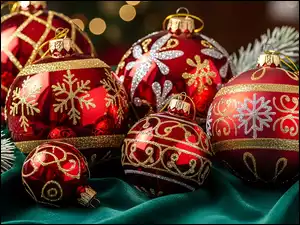 Grafika AI, Boże Narodzenie, Bombki, Tkanina