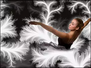 Tancerka w stroju z motywami biało-czarnymi tańcząca w balecie