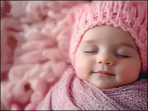 Dziecko, Śpiące, Różowa, Szal, Niemowlę, Czapka