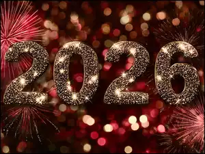 2026, Grafika AI, Cyfry, Złote, Fajerwerki